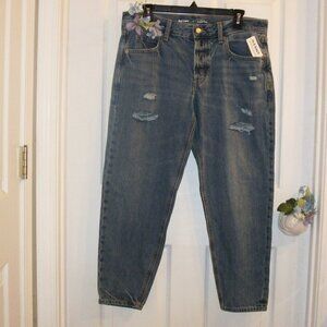 OLD NAVY Sz 6 NWT Button-Fly Jeans High Rise Slouchy Taper 100% Cot 26" Inseam